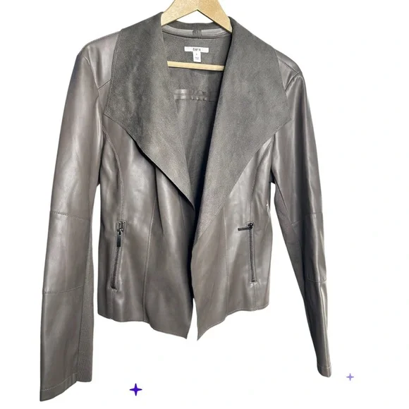 Bar III | Taupe Faux Leather Draped Moto Jacket | Zipper | Size L - Picture 3 of 7